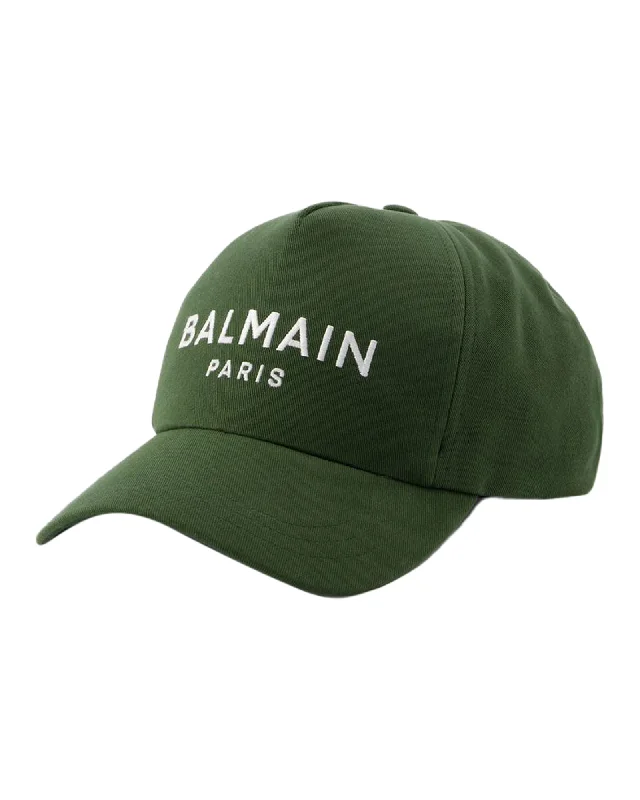 Embroidery Cap - Balmain - Cotton - Khaki/White