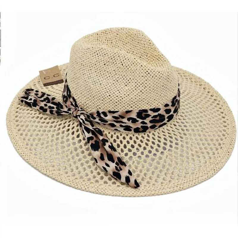 Women's Panama Sun Leopard Trim Hat In Beige