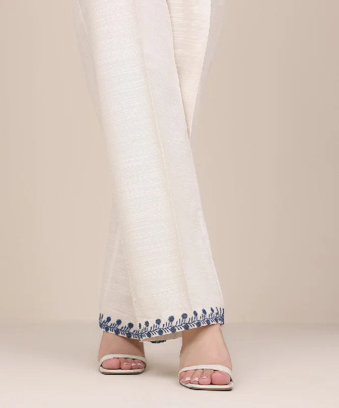 Embroidered Khaddar Straight Pants