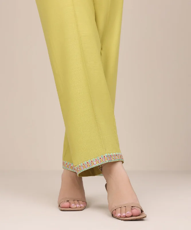 Embroidered Raw Silk Pants