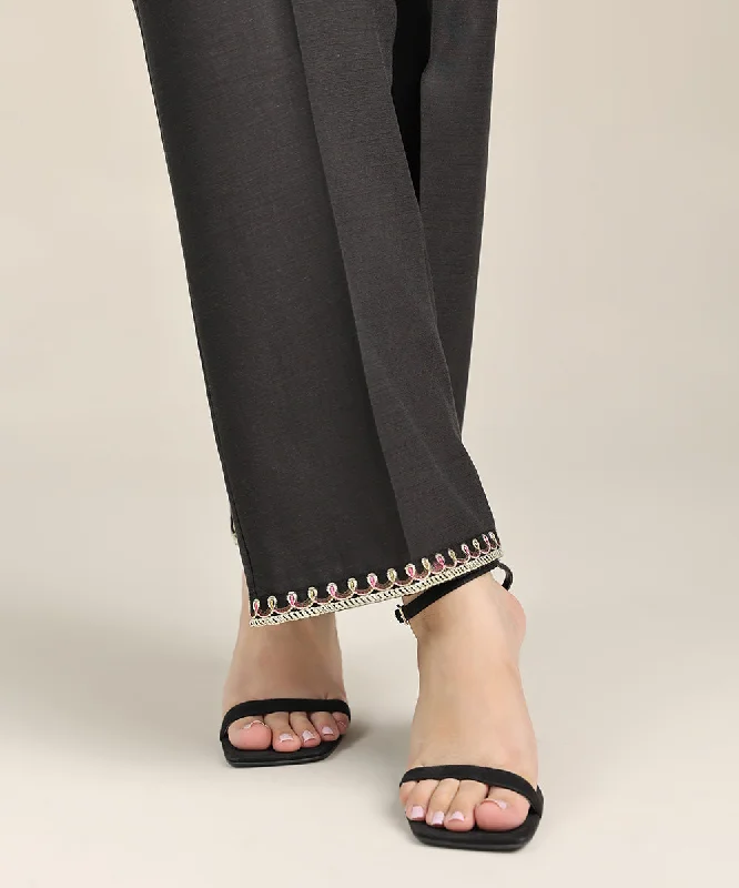 Embroidered Raw Silk Pants