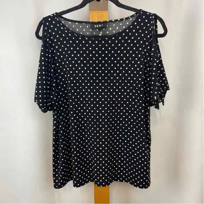 DKNY Women's Size M Black Spotted Short Sleeve Shirt