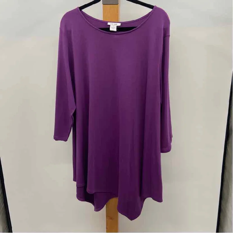 Joan Vass Women's Size 1X Purple Solid Long Sleeve Shirt