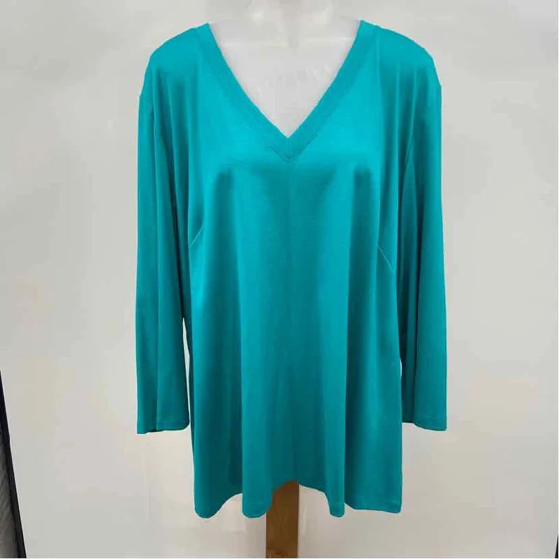 Lafayette 148 Women's Size 3X Teal Solid Long Sleeve Shirt