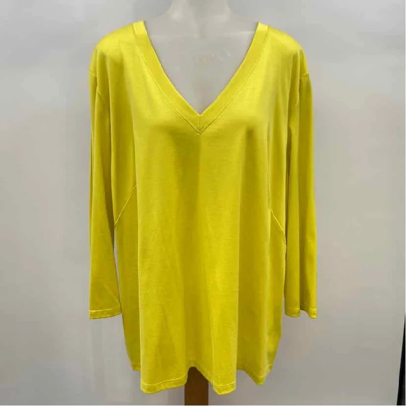 Lafayette 148 Women's Size 3X Yellow Solid Long Sleeve Shirt