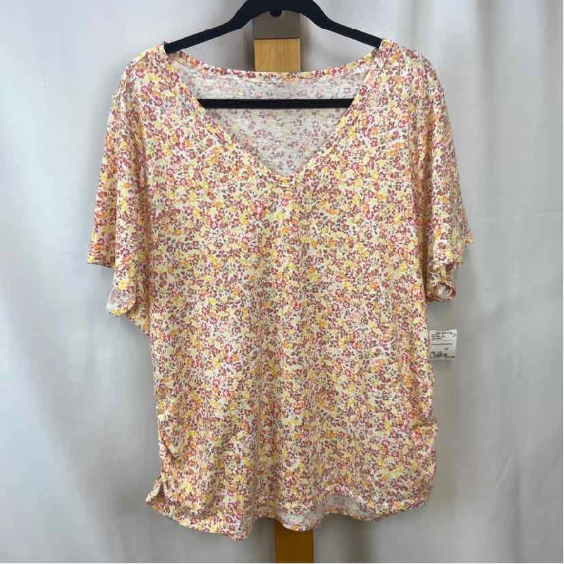 Lane Bryant Women's Size XXL Orange Floral Short Sleeve Shirt