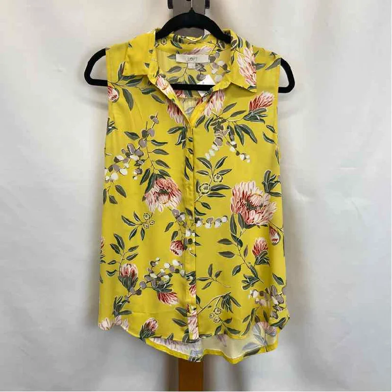 Loft Women's Size M Yellow Floral Sleeveless Shirt