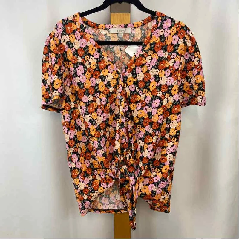 Loft Women's Size XL Orange Floral Short Sleeve Shirt