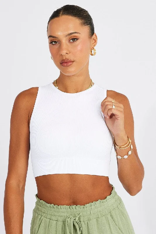 White Tank Top Crew Neck Seamless