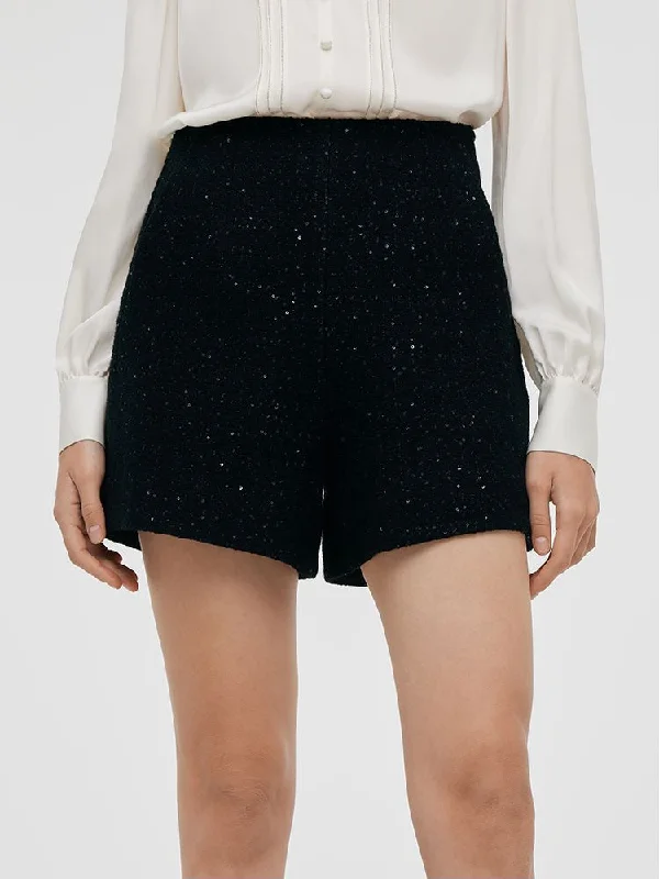 Wool Blend Sequins A-Line Women Shorts