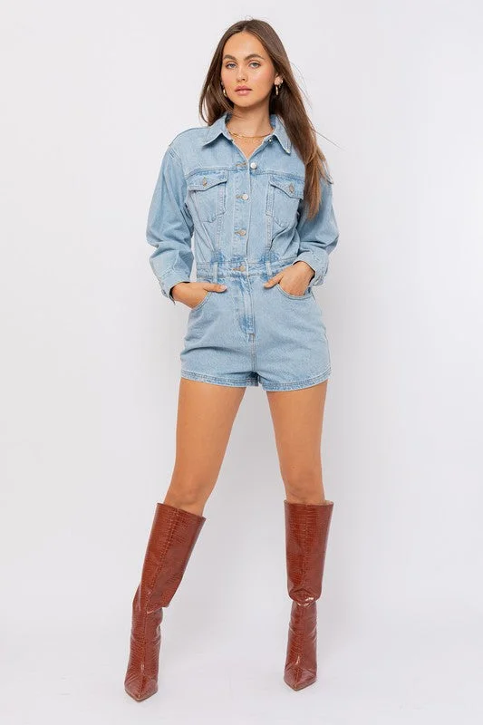 Always Cool Long Sleeve Denim Pocketed Romper