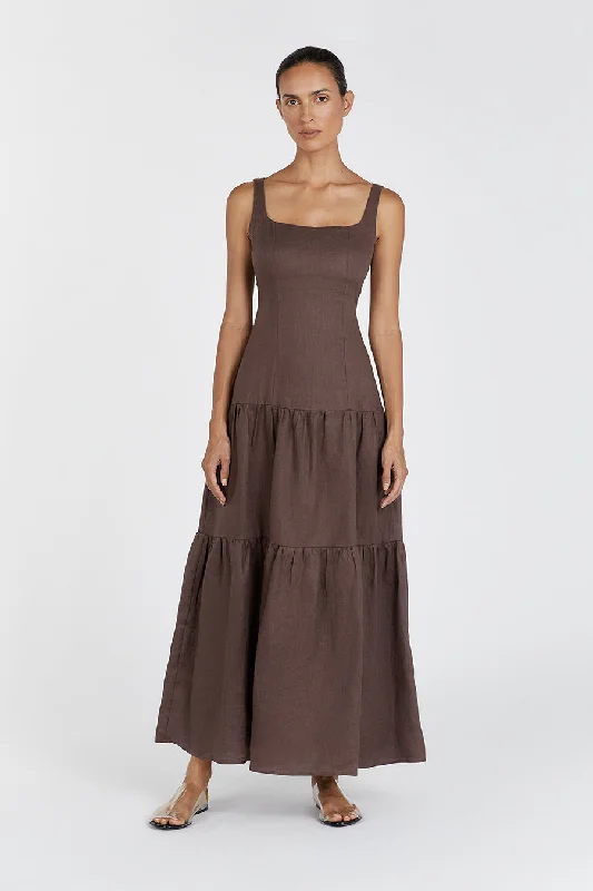 CAMILLE CHOCOLATE LINEN MAXI DRESS