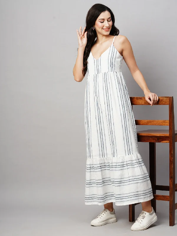 Women's Blue Cotton Linen Regular Fit Dress