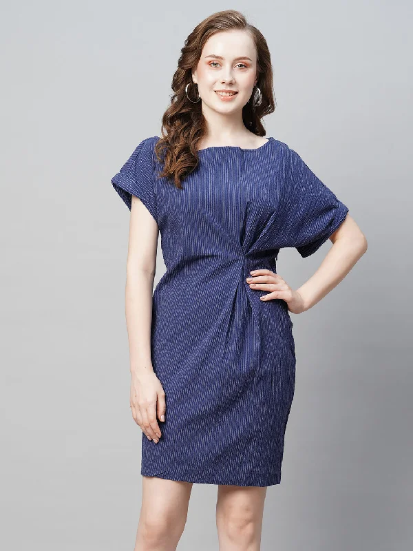 Women's Navy Cotton Lycra Slim Fit Dress