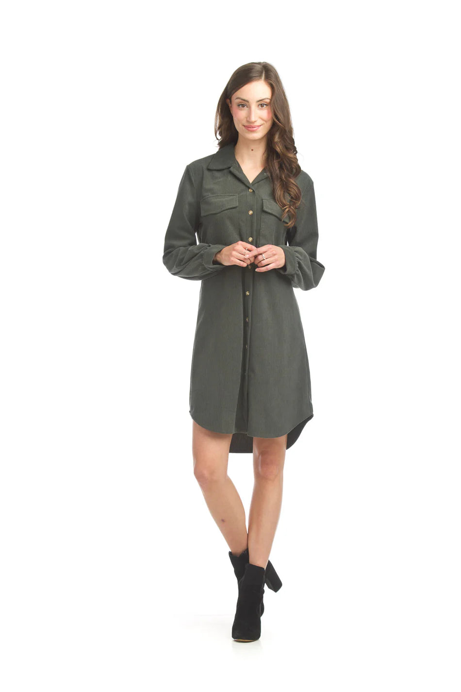 Papillon Corduroy Button Front Shirt Dress - 17514