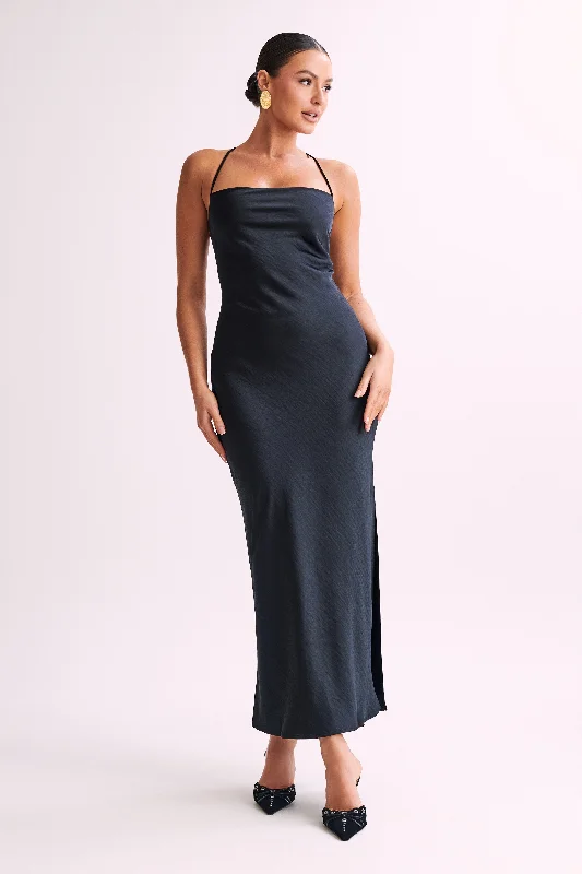 Sydney Straight Neck Slip Maxi Dress - Black