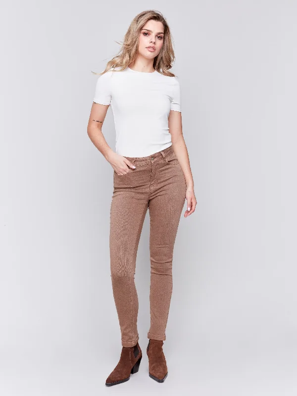 Cuffed Hem Twill Jeans - Truffle