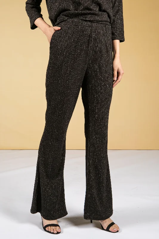 Lurex Blend Fine Knit Wide Leg Trousers in Black