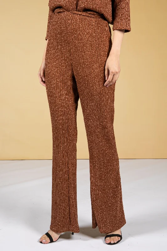 Lurex Blend Fine Knit Wide Leg Trousers in Bronze