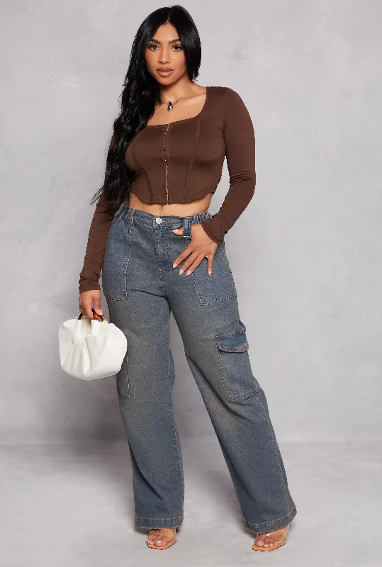 Almost Famous Vintage Wash Wide Leg Cargo Jeans