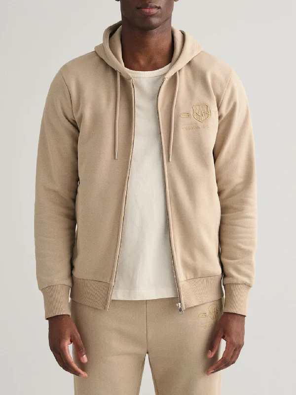 Gant Men Beige Solid Hooded Sweatshirt