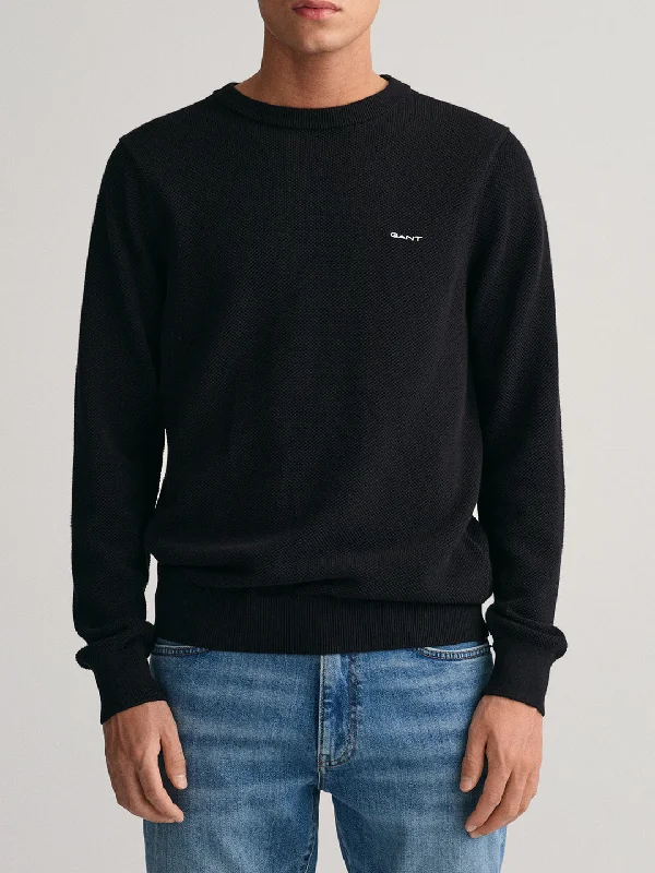 Gant Men Black Solid Round Neck Sweater