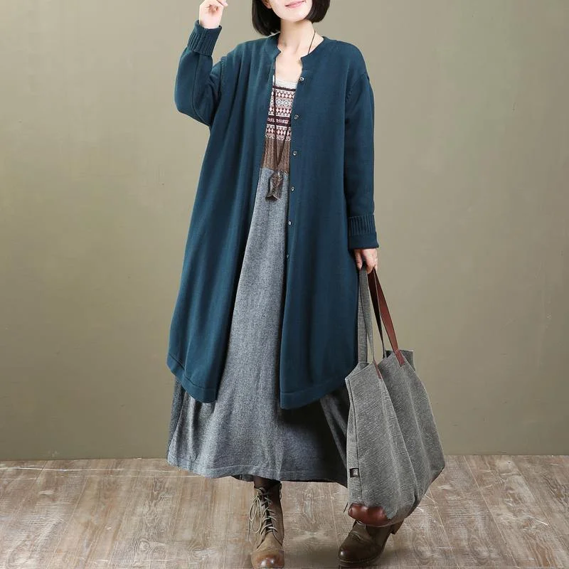 2018 spring size open blue knit cardigan coats plus size