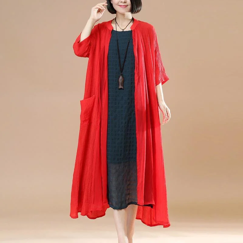 2018 summer new red casual cardigans plus size thin coats half sleeve maxi coat