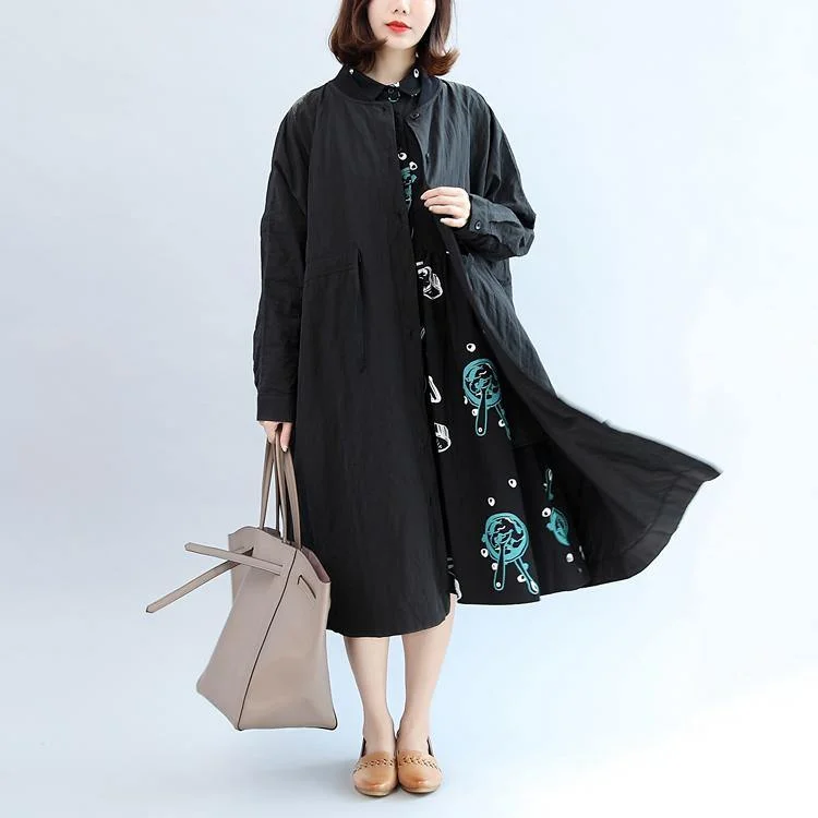 black casual cotton coat plus size unique outwear