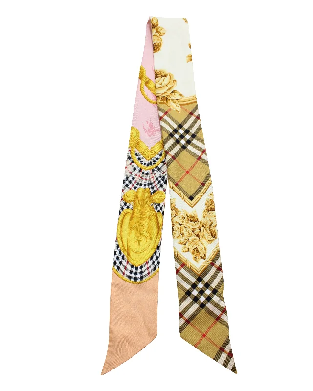 Burberry Check Print Skinny Scarf in Multicolor Silk