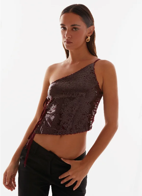 Cosmopolitan One Shoulder Top - Maroon