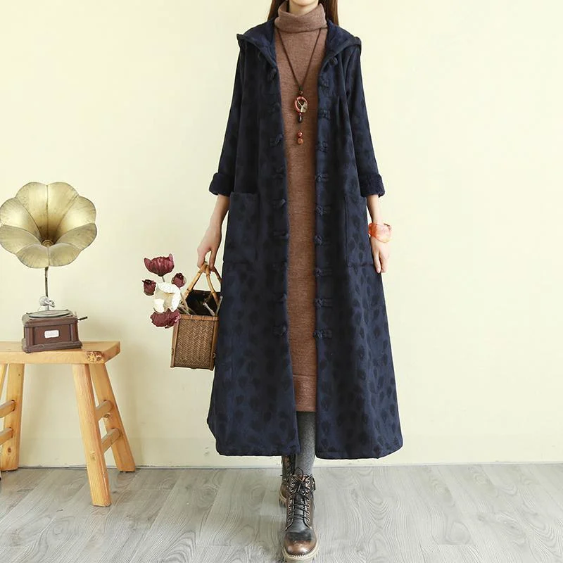 DIY warm Fine winterclothes For Women navy hooded baggy women coats