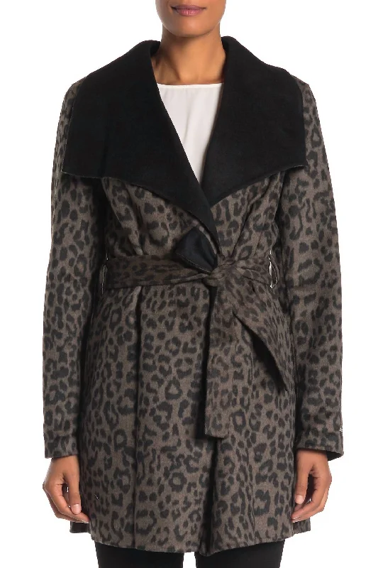 Ella Double Faced Wool Wrap Belted Coat In Leopard