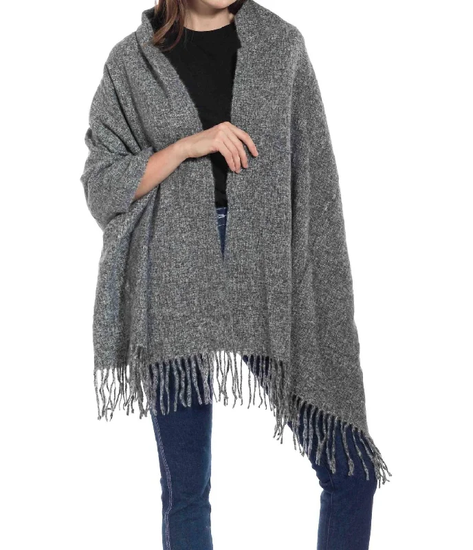 Irene Tassel Trim Oversized Winter Scarf In Dark Gray