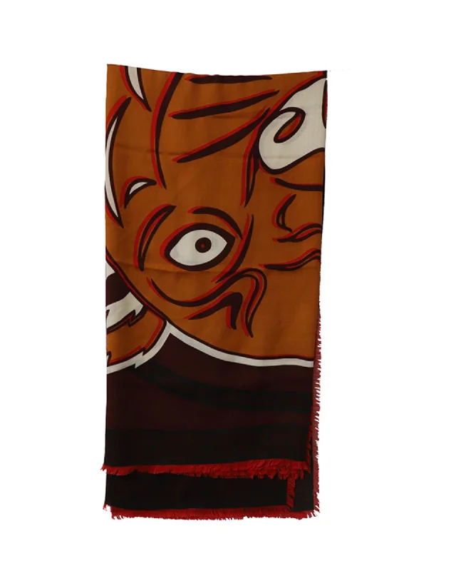 Kenzo Paris Tiger Head Print Scarf in Multicolor Cotton