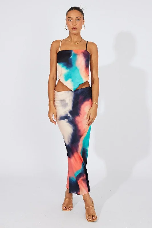 Multi Abstract Cami Top Tie Back