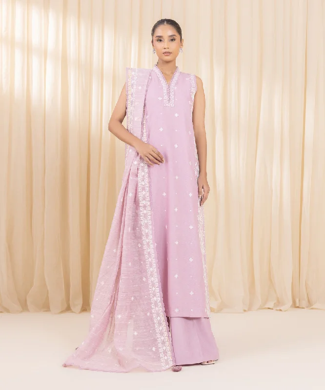 3 Piece -  Embroidered Karandi Suit