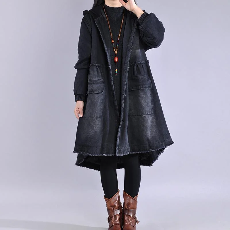 thick denim black womens coats plussize Jackets & Coats winter asymmetric winter coats