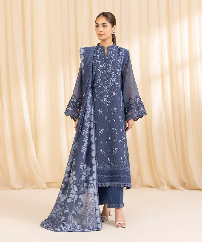 3 Piece -  Embroidered Muslin Suit