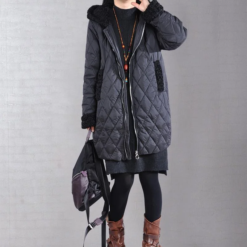 Warm black casual outfit oversize snow jackets winter hooded overcoat