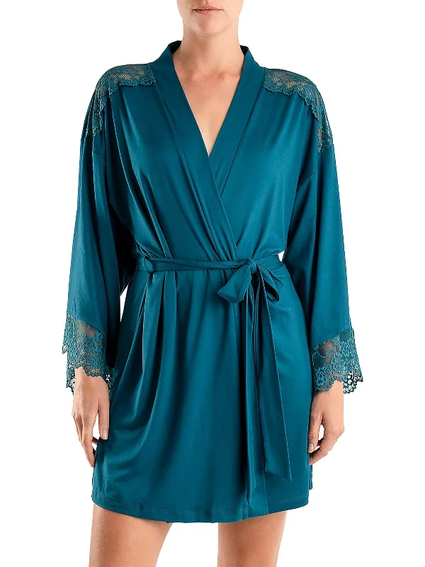 Womens Lace Inset Comfy Short Robe