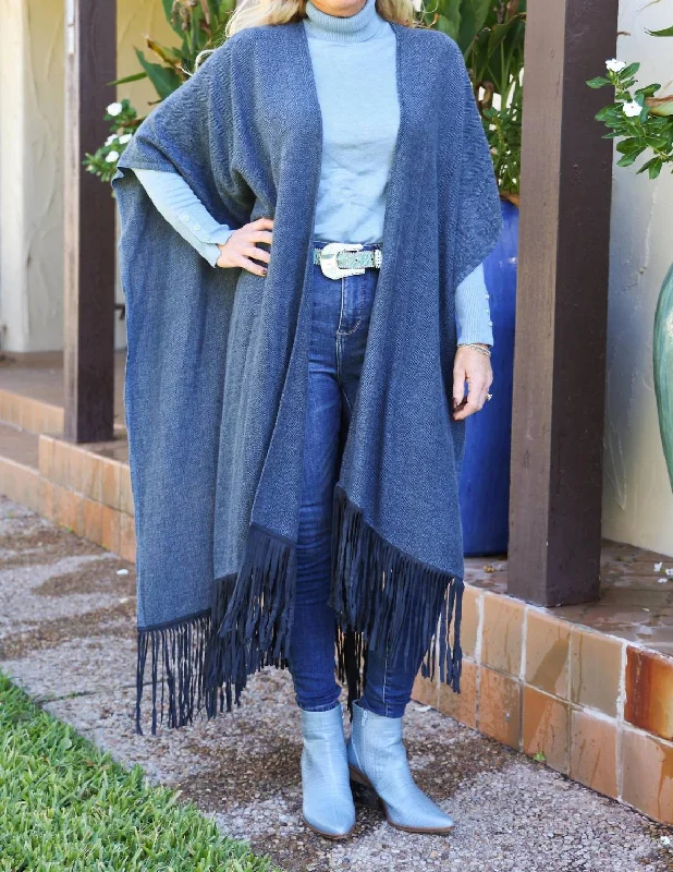 Wool Cotton Fringe Scarf In Blue Dust