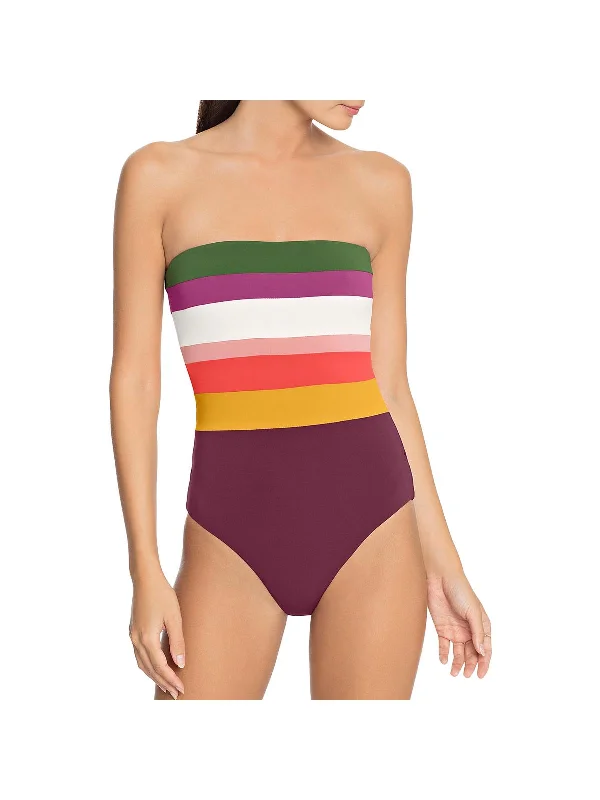 Suzie Womens Striped Strapless One-Piece Swimsuit