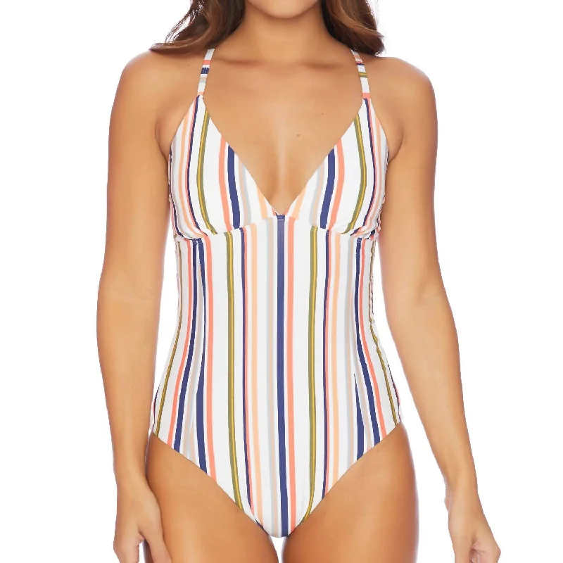 V Neck One Piece Swimsuit In Line Up Multi