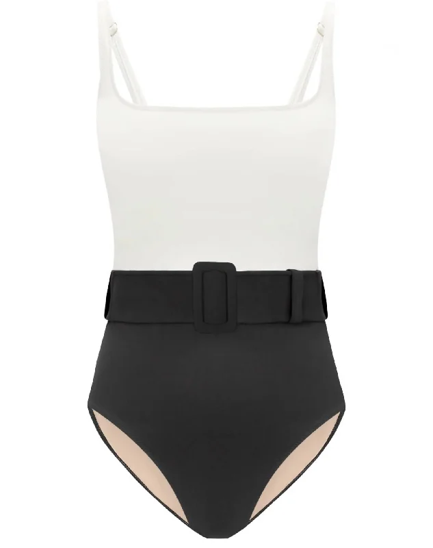 Women's Cassandra Onepiece Belted Swimsuit In Black/cream