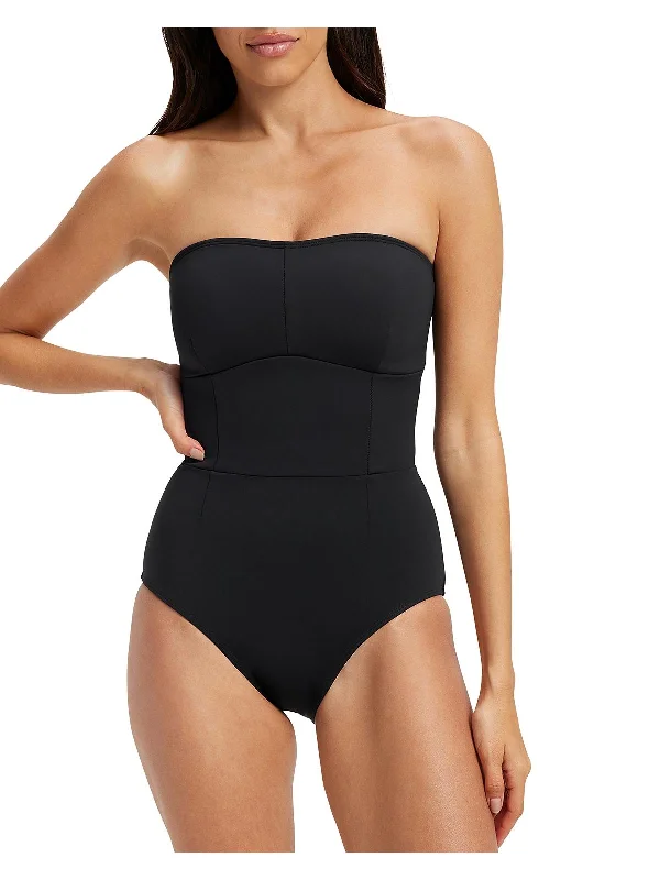 Womens Lace-Up Strapless One-Piece Swimsuit