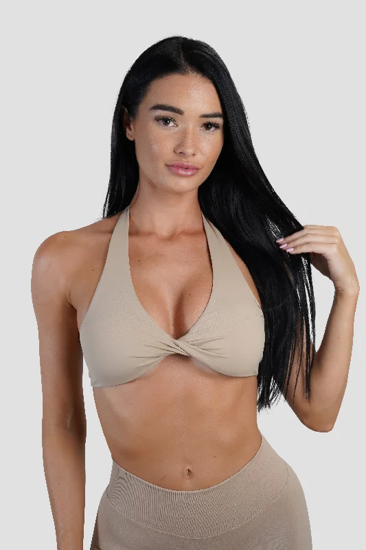 TWIST HALTER BRA - LATTE