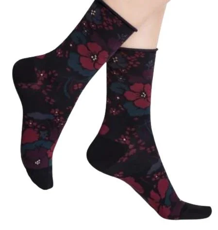 Bleuforet Women's Floral Velvet Cotton Roll-Top Socks