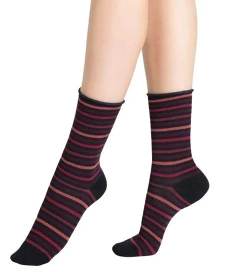 Bleuforet Women's Striped Velvet Cotton Roll-Top Socks