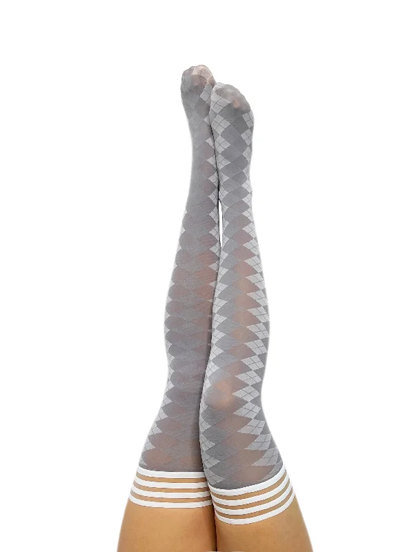 Par 4 - Grey Argyle Thigh Highs. Petite to Plus Size